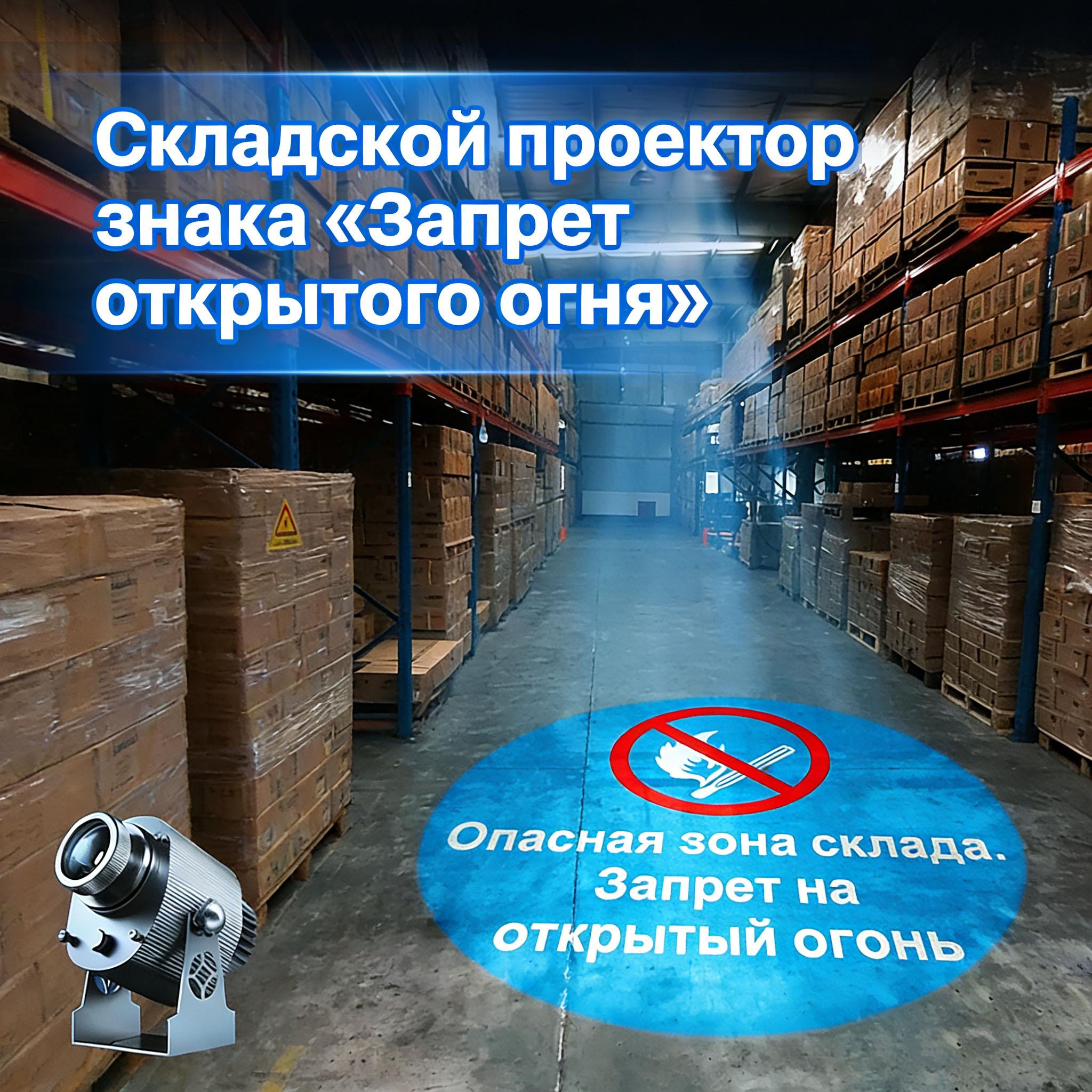 Проектор Знака «Запрет Открытого Огня» для Опасных Зон Складов