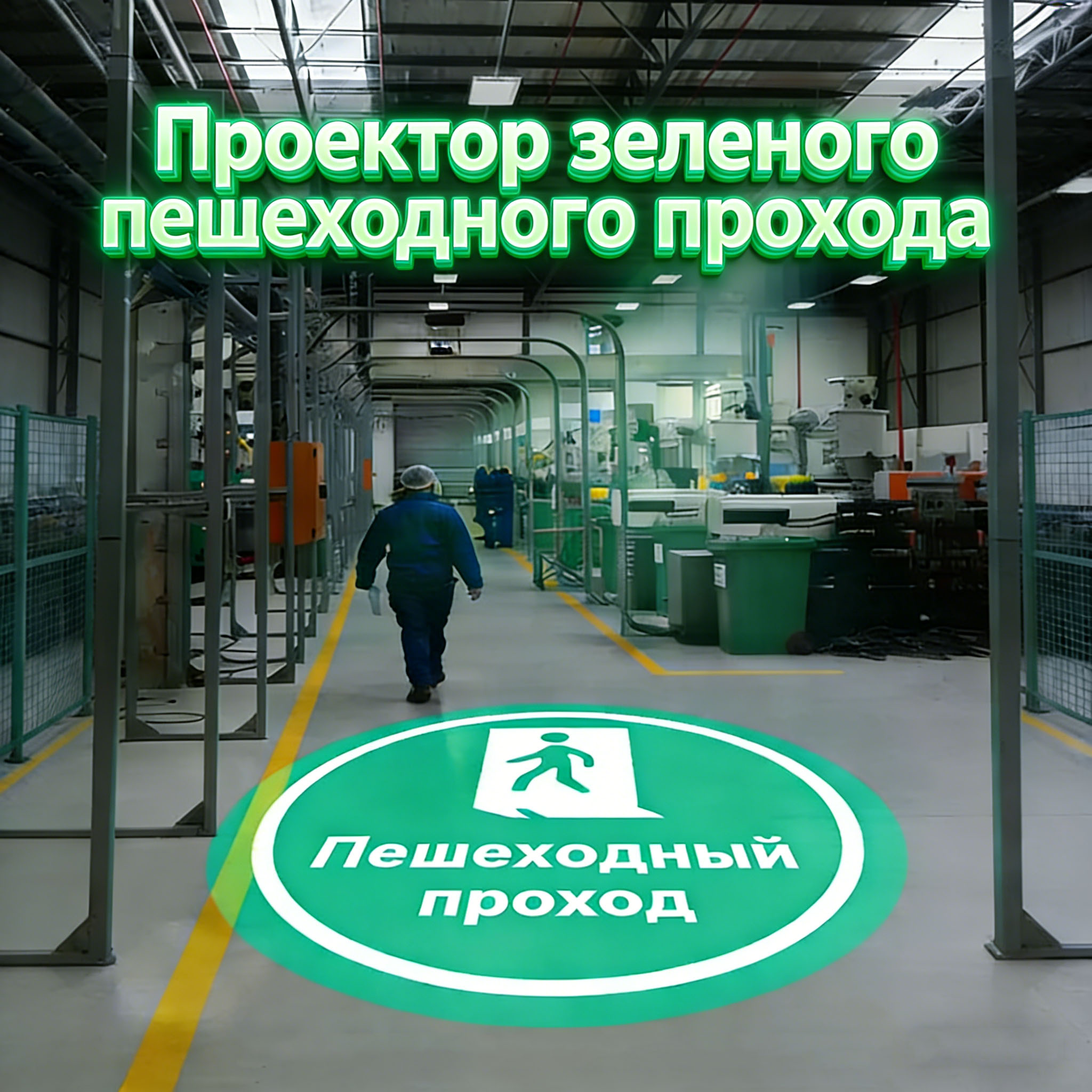 Проектор Зеленого Пешеходного Прохода для Заводских Зон