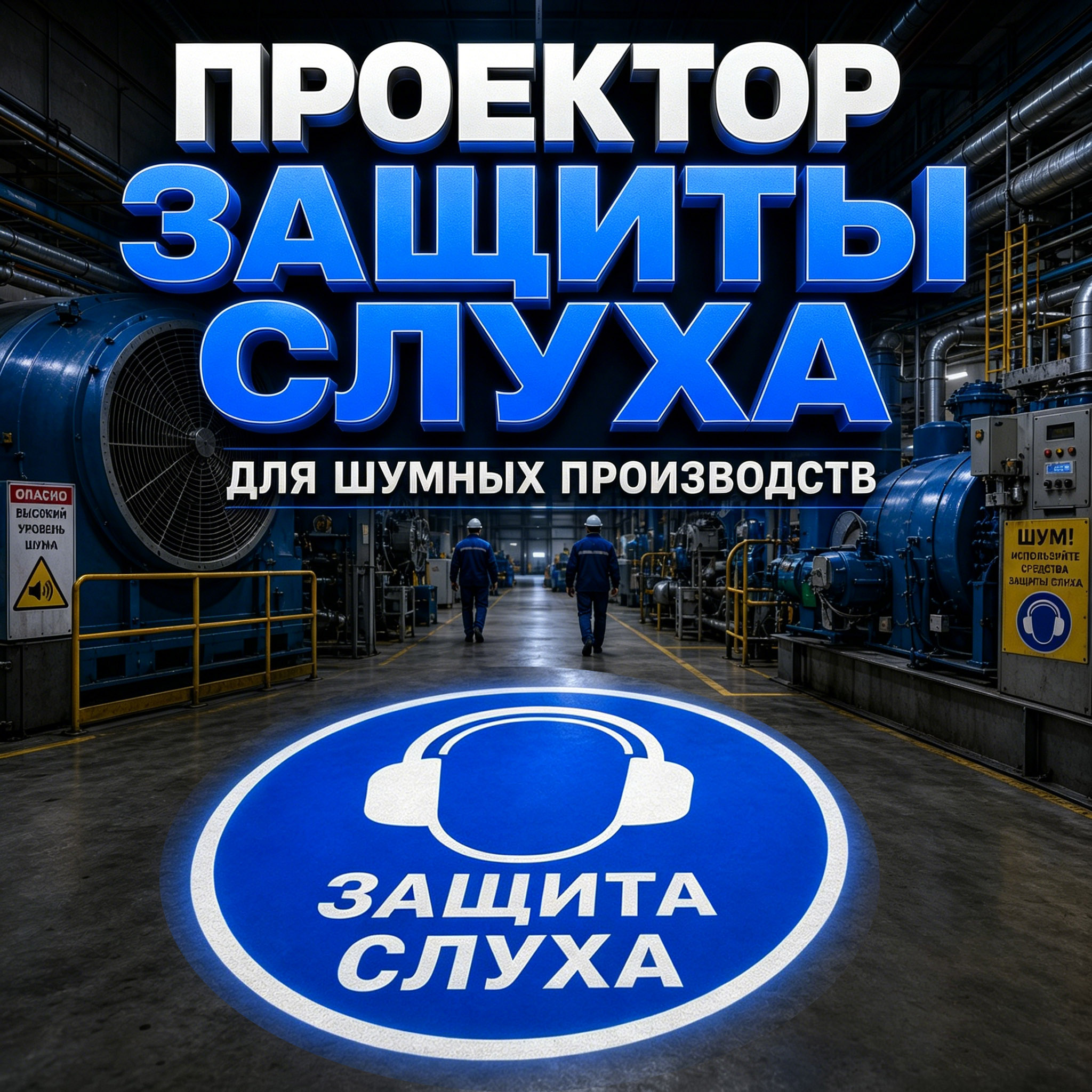 Проектор световой разметки «Защита слуха» | Предупреждение о повышенном шуме для промышленных цехов