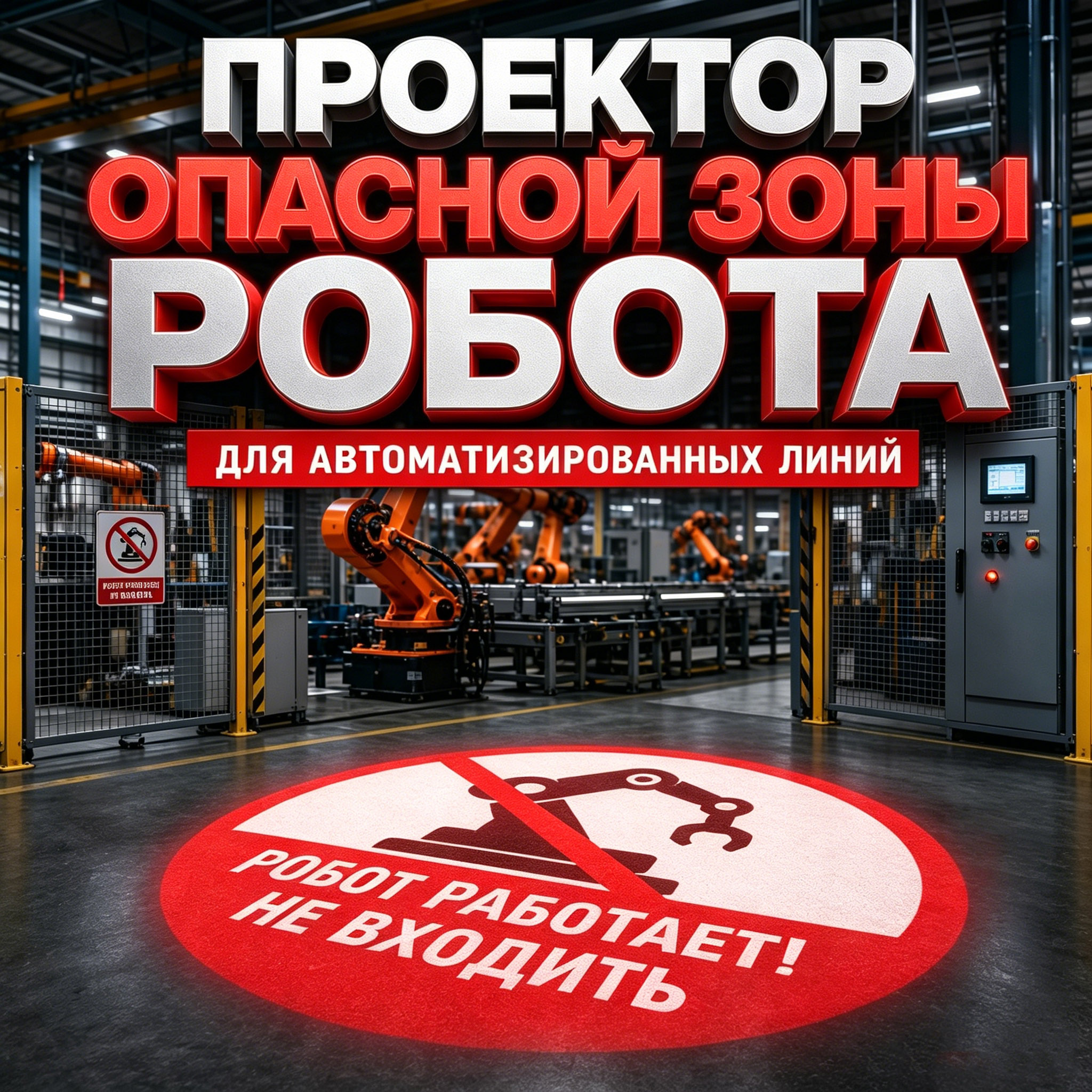 Проектор световой разметки опасной зоны роботов | Предупреждение «Робот работает – не входить» для автоматизированных линий