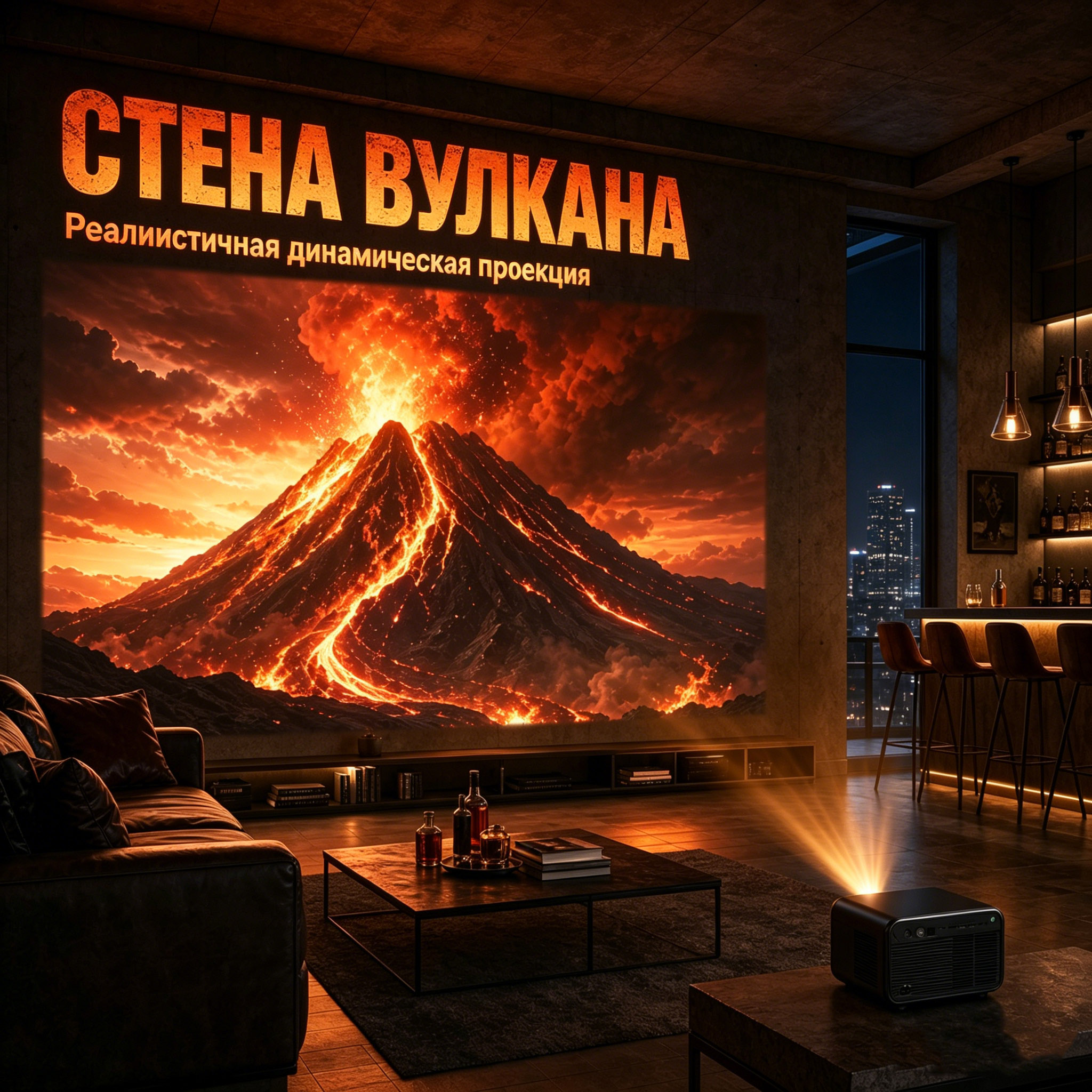Проектор динамической проекции «Стена вулкана» | Реалистичная крупноформатная анимация извержения вулкана для коммерческих пространств
