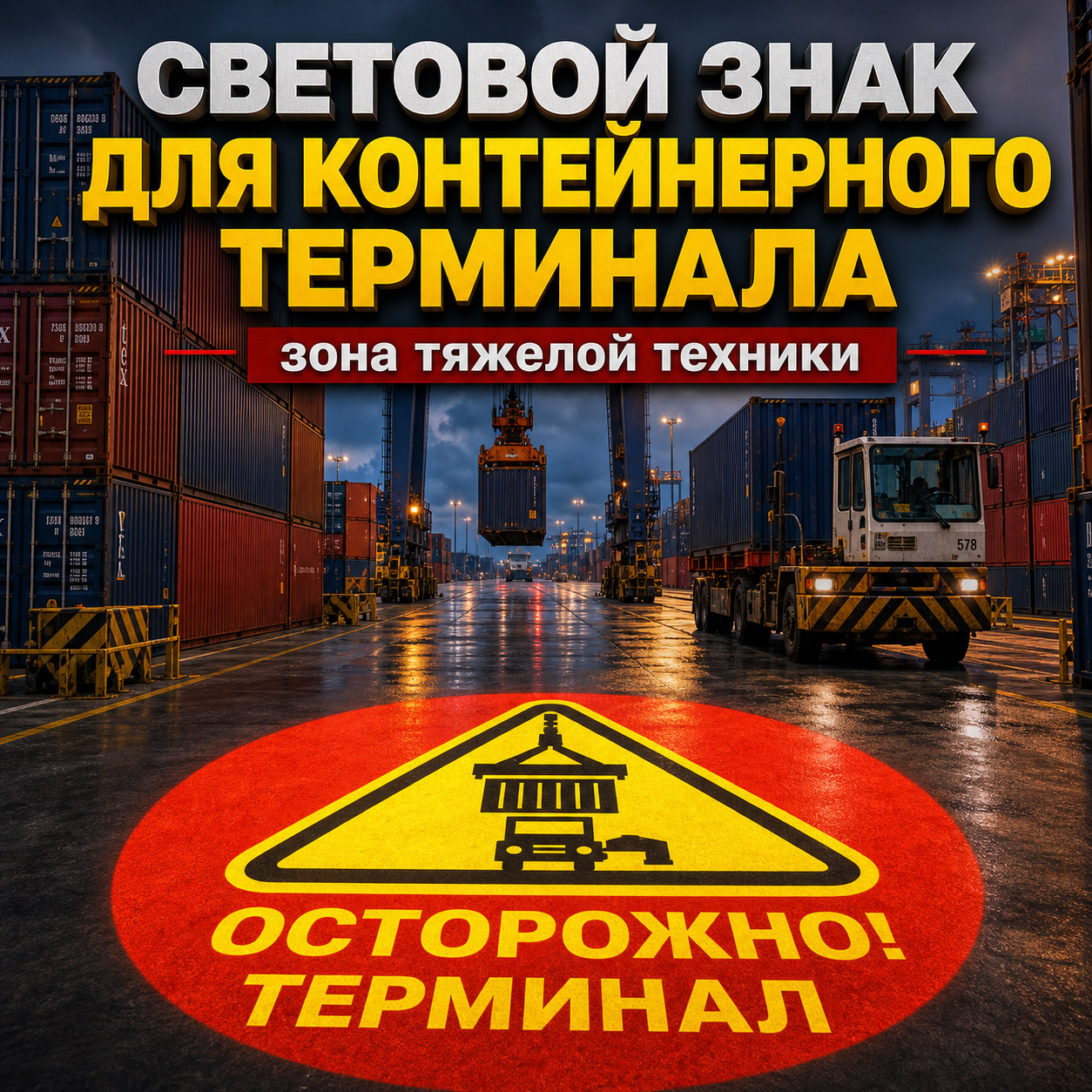 Мощный световой проекционный знак для контейнерных терминалов | Всепогодная защита от дождя и ветра, предупреждение зоны тяжелой техники